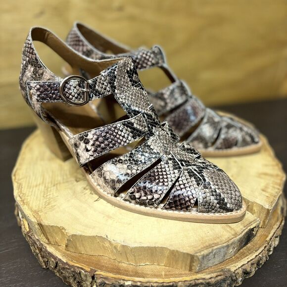 Jeffrey Campbell Angora Sandals Women 9.5 Snakeskin Leather Heeled Strappy Mules - Picture 3 of 12